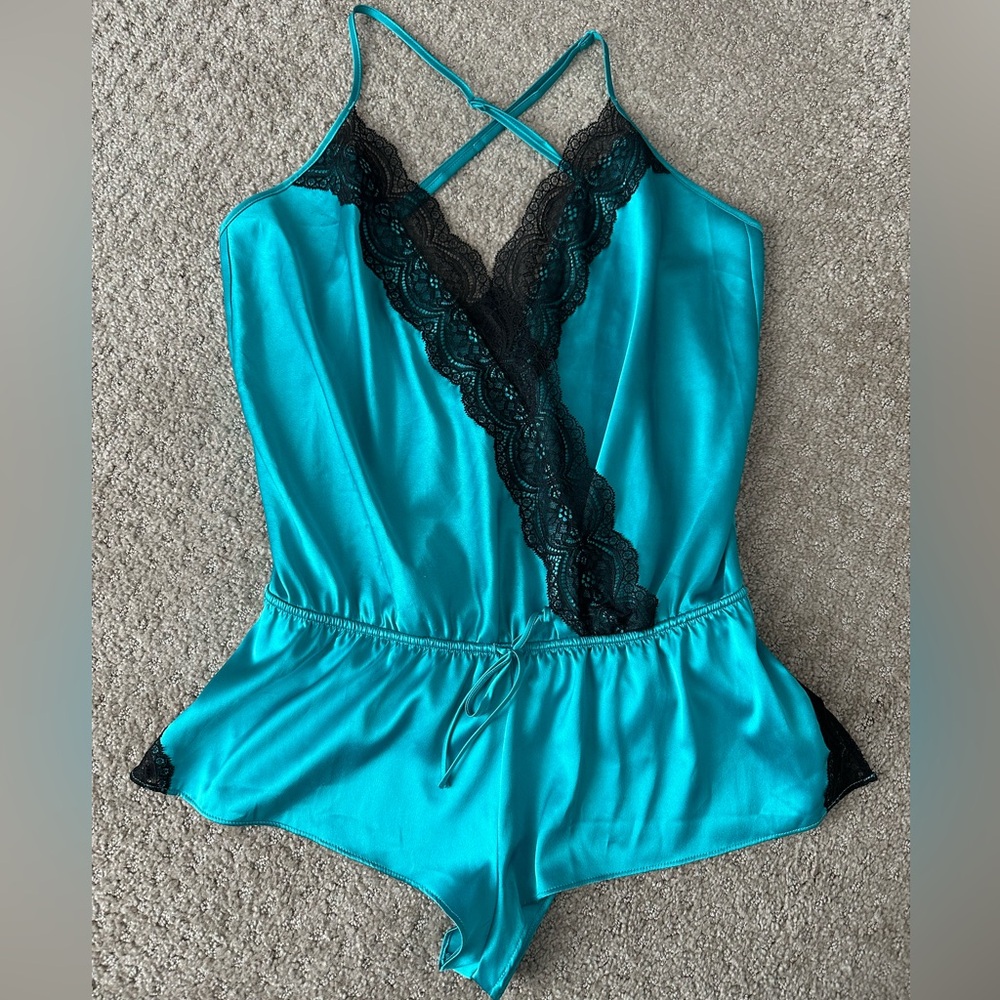 Victoria Secret Small silk teddy lingerie TWO aqua and pink - Picture 9 of 12